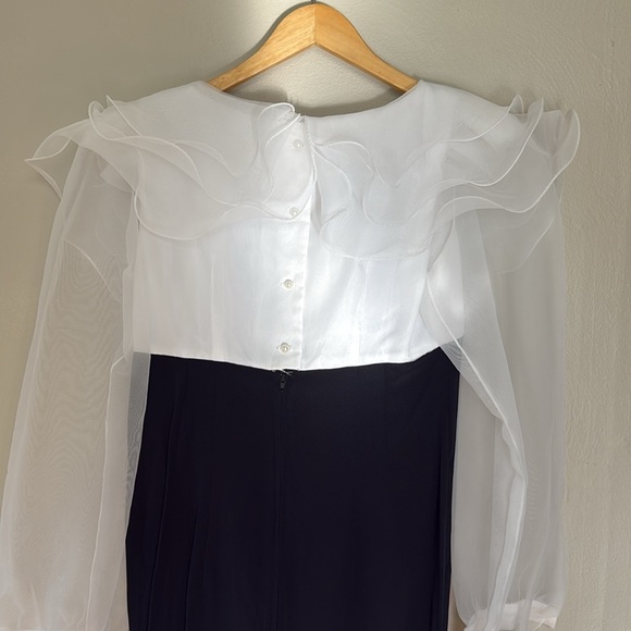 Vintage Michael Marcella Black and White sheer sleeve Dress 6 - Picture 7 of 10